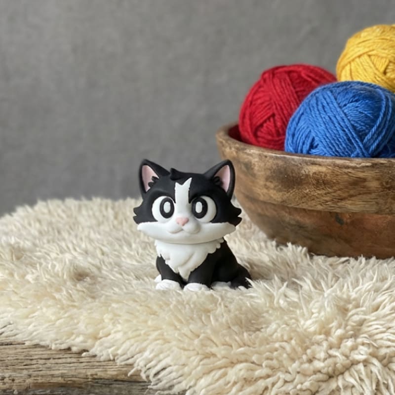 Impresión 3D figura personalizada. Animal. Gato negro. Con fondo.